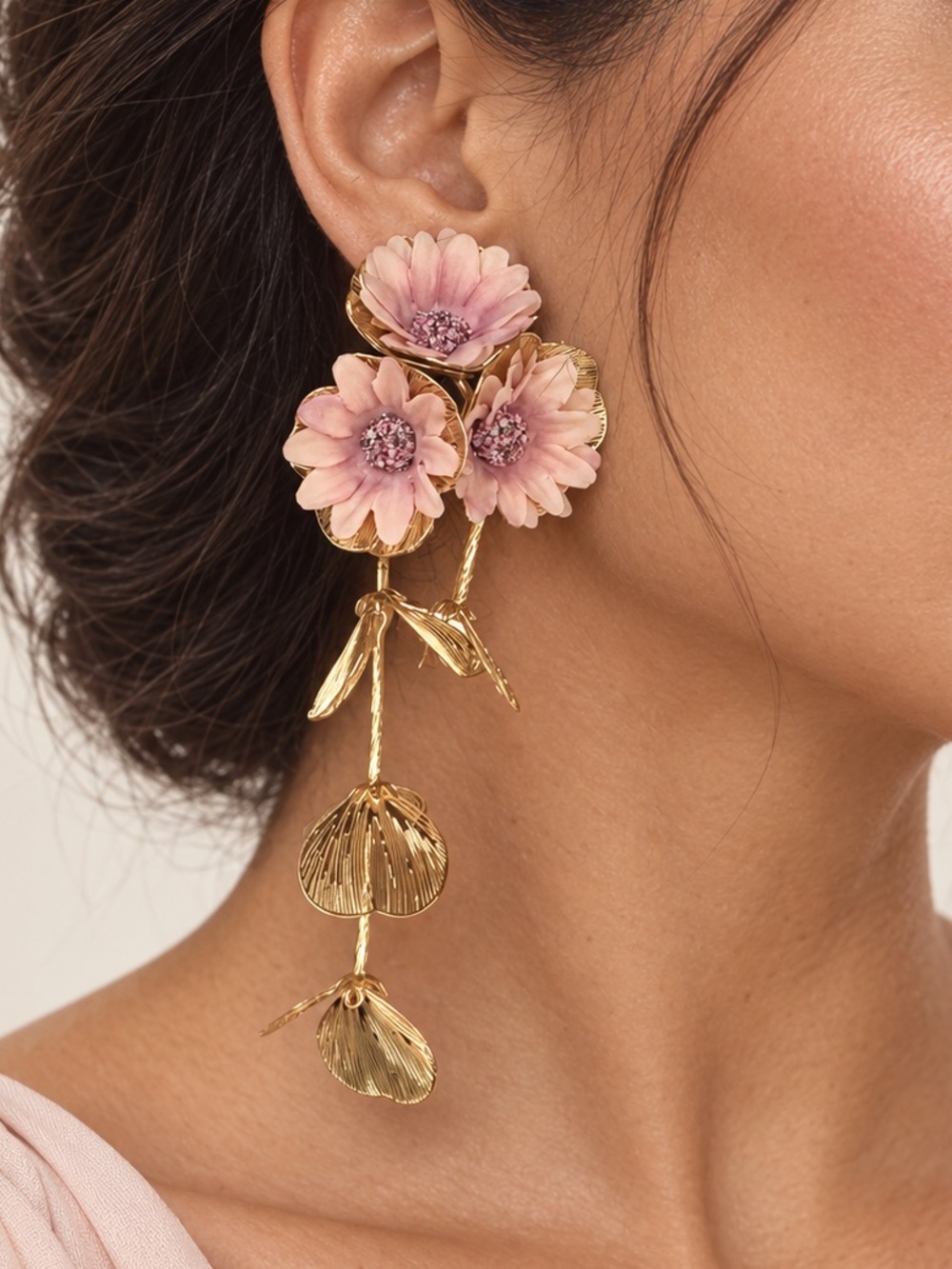 Pink Floral Drop Earrings - Women Jewelry